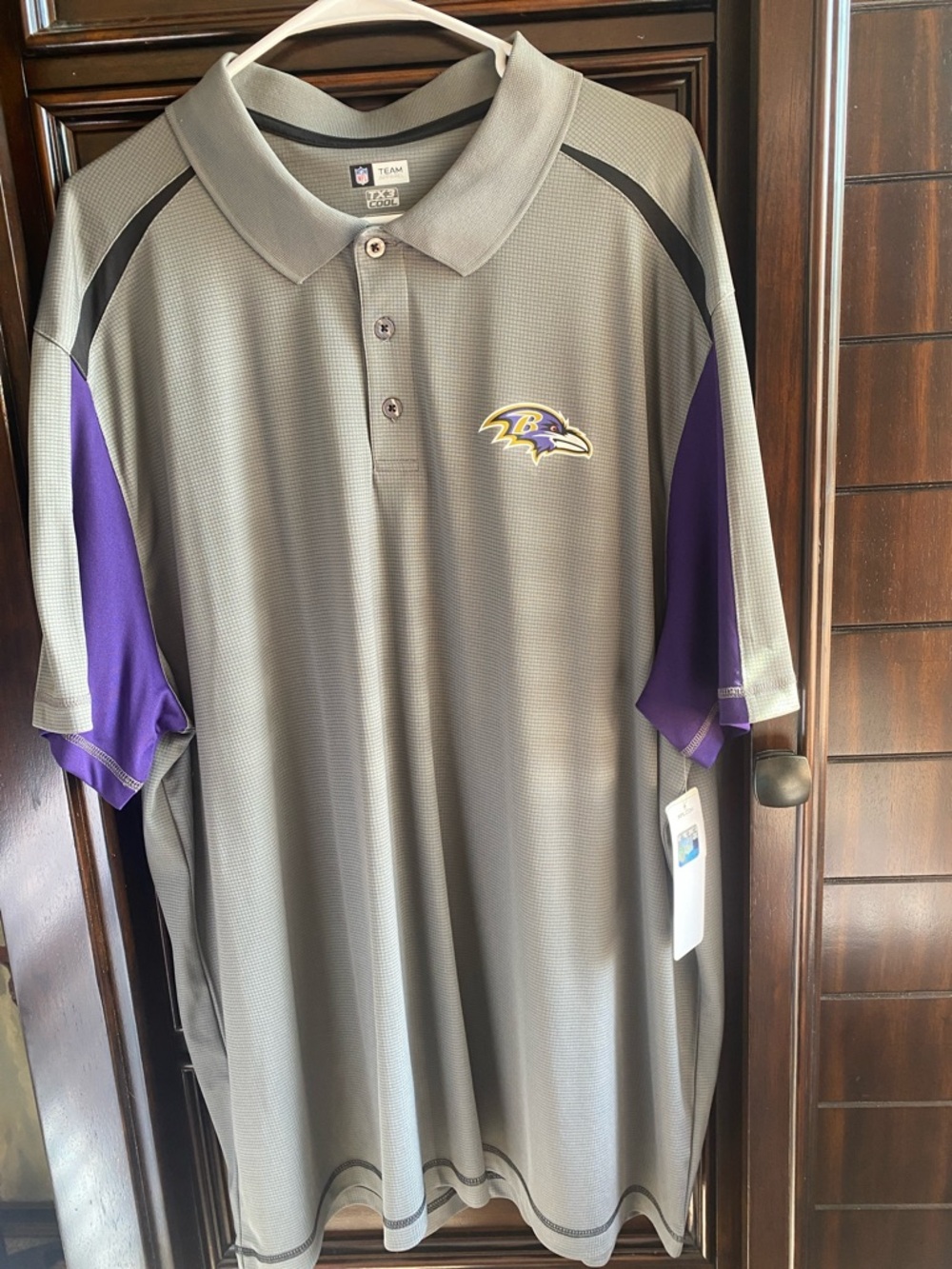 Team Apparel Baltimore Ravens Gray Polo with Purple Sleeve Accents
